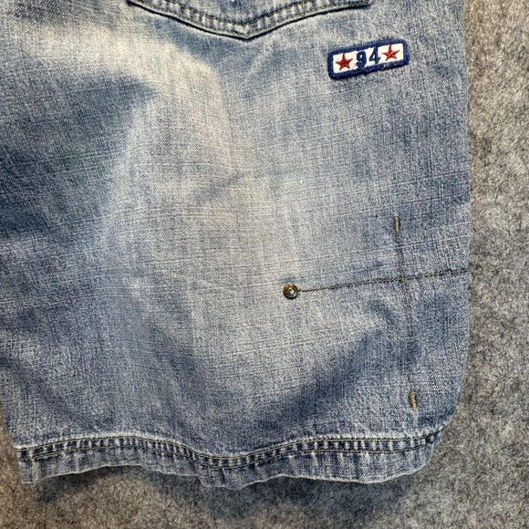 PJ Jeans Shorts Mens 36 Blue Denim Bermuda Relaxed Fit Distressed 94 Patches - Picture 14 of 16